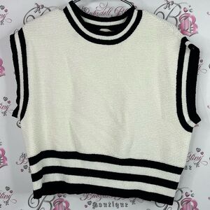 RD Style tank top cropped knit Black and White Striped Muscle Tee